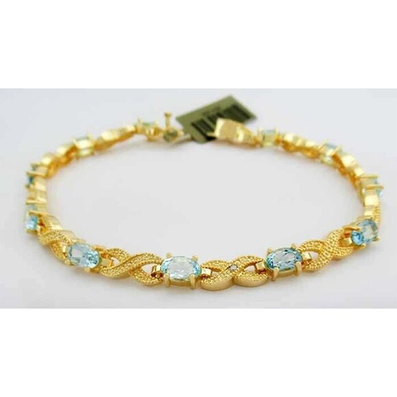 Genuine 6.20 Cts Aquamarine & Diamond Bracelet 14k Yellow Gold Plated